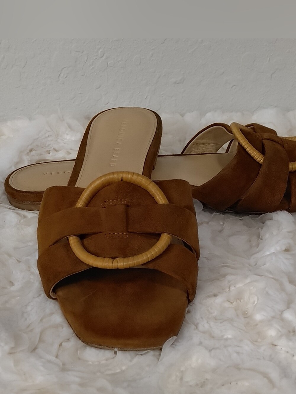 Veronica Beard Women's Brown Suede Slide Sandal with Decorative Ring - Picture 4 of 12